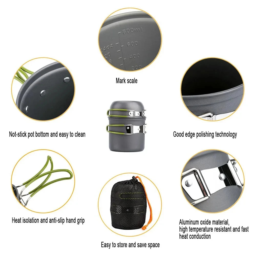 Lightweight Camping Cookware Set - Portable Pot & Pan Kit